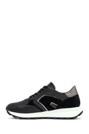Woman Black Lace-Up Thick Sole Leather Sneakers | Derimod