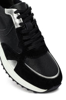 Woman Black Lace-Up Thick Sole Leather Sneakers | Derimod