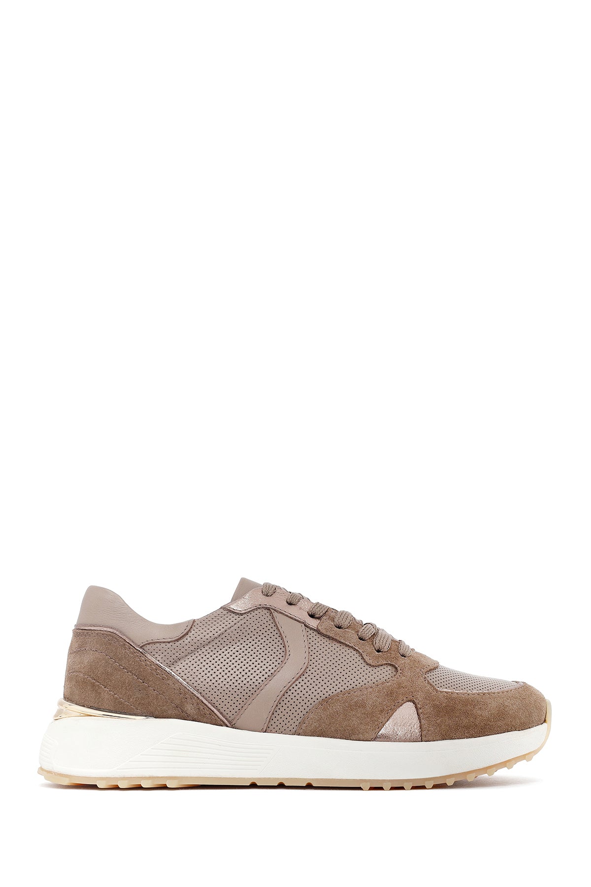 Woman Mink Laced Thick Sole Leather Sneakers 25AFD370714 | Derimod