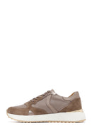 Woman Mink Laced Thick Sole Leather Sneakers | Derimod
