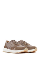 Woman Mink Laced Thick Sole Leather Sneakers | Derimod