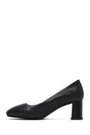 Derimod Flex Women Black Thick Heeled Leather Shoe | Derimod