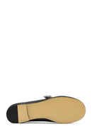 Women's Black Stone Leather Ballet Flats | Derimod