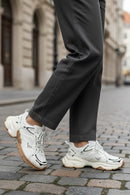 Women's White Lace-Up Thick-Soled Sneaker | Derimod