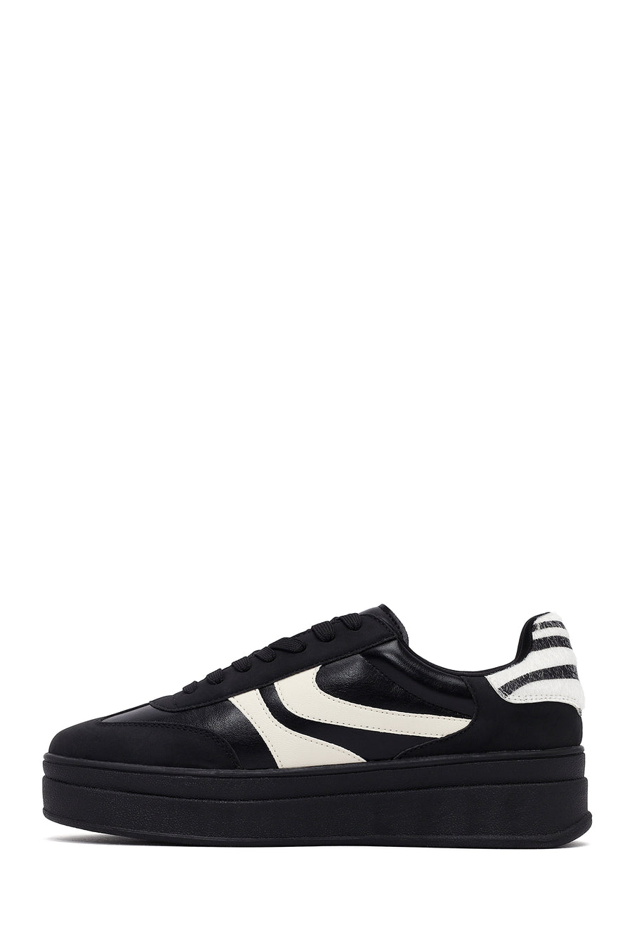 Women's Black Lace-Up Thick-Soled Sneaker