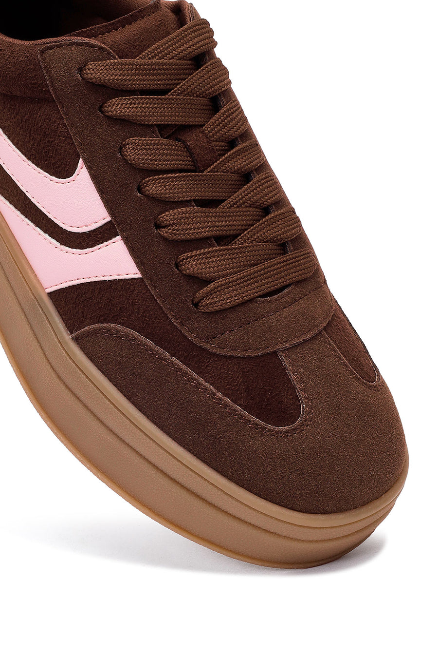 Women's Brown Lace-Up Thick-Soled Sneaker