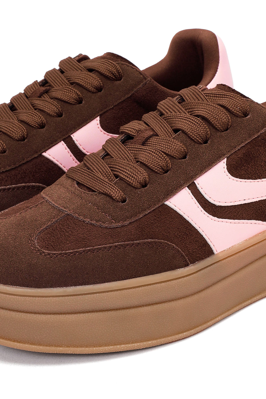 Women's Brown Lace-Up Thick-Soled Sneaker