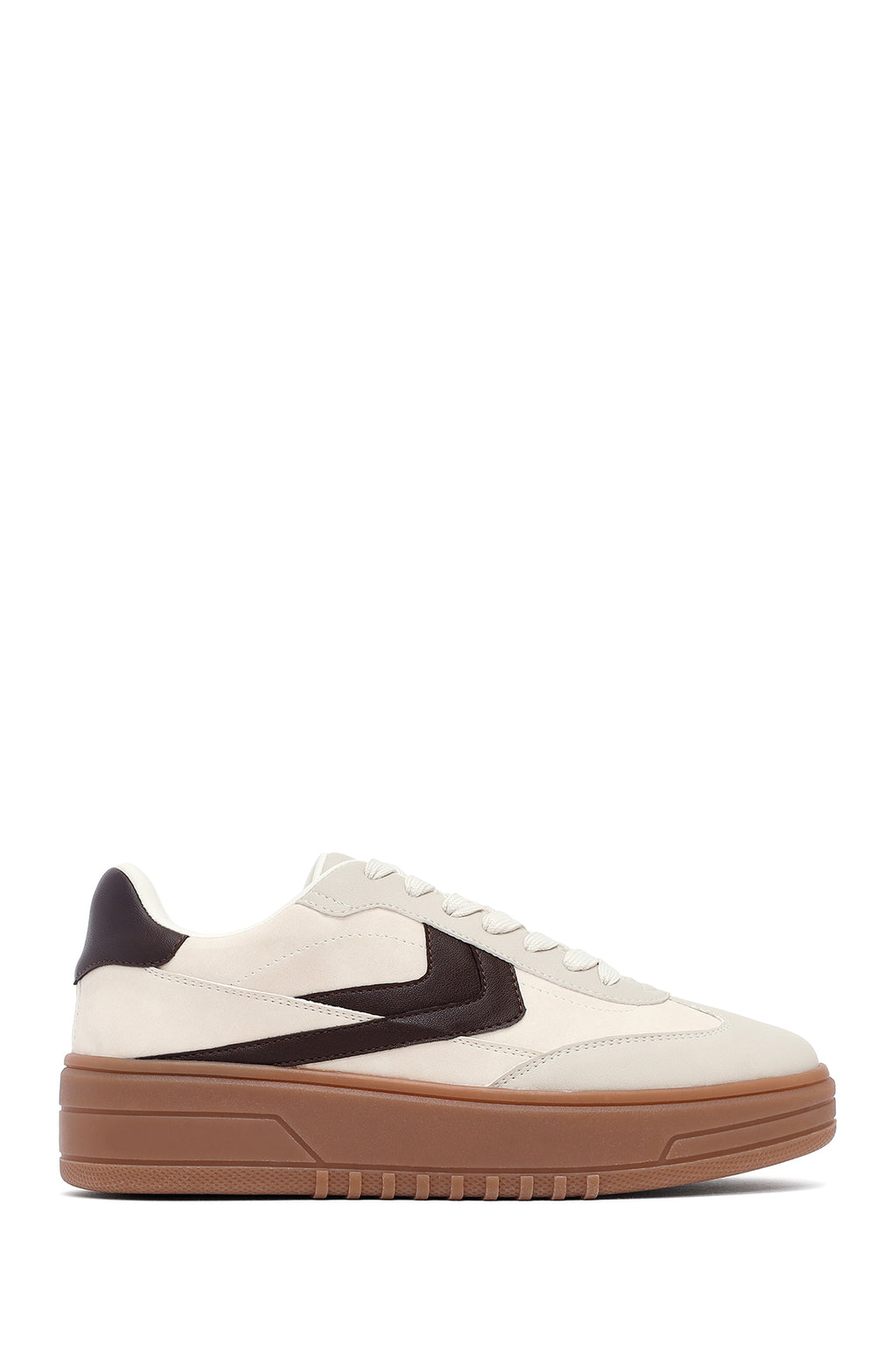 Kadın Bej Bağcıklı Kalın Tabanlı Sneaker