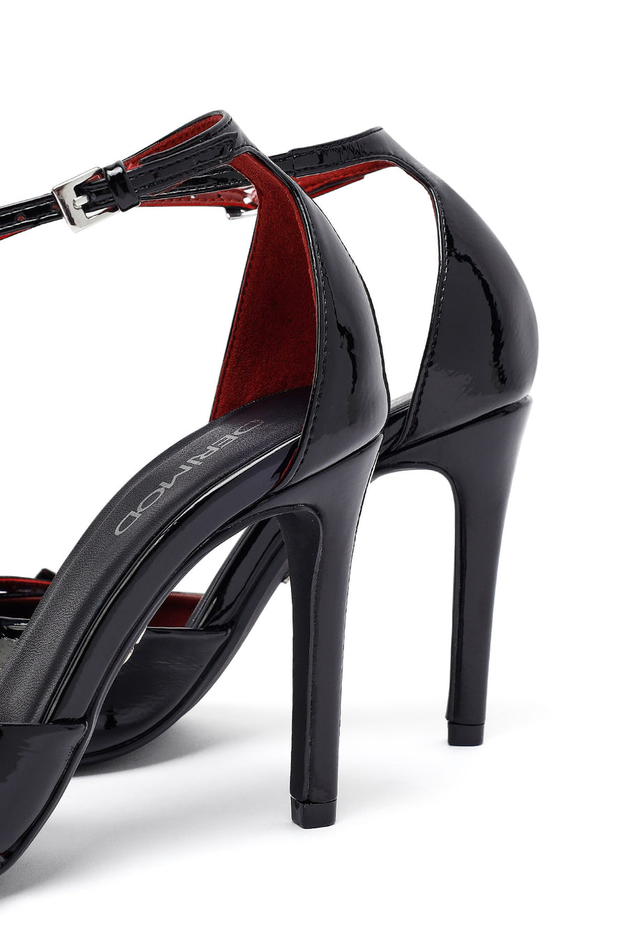 Women's Black Ankle Buckle High Thin Heel Patent Leather Stiletto