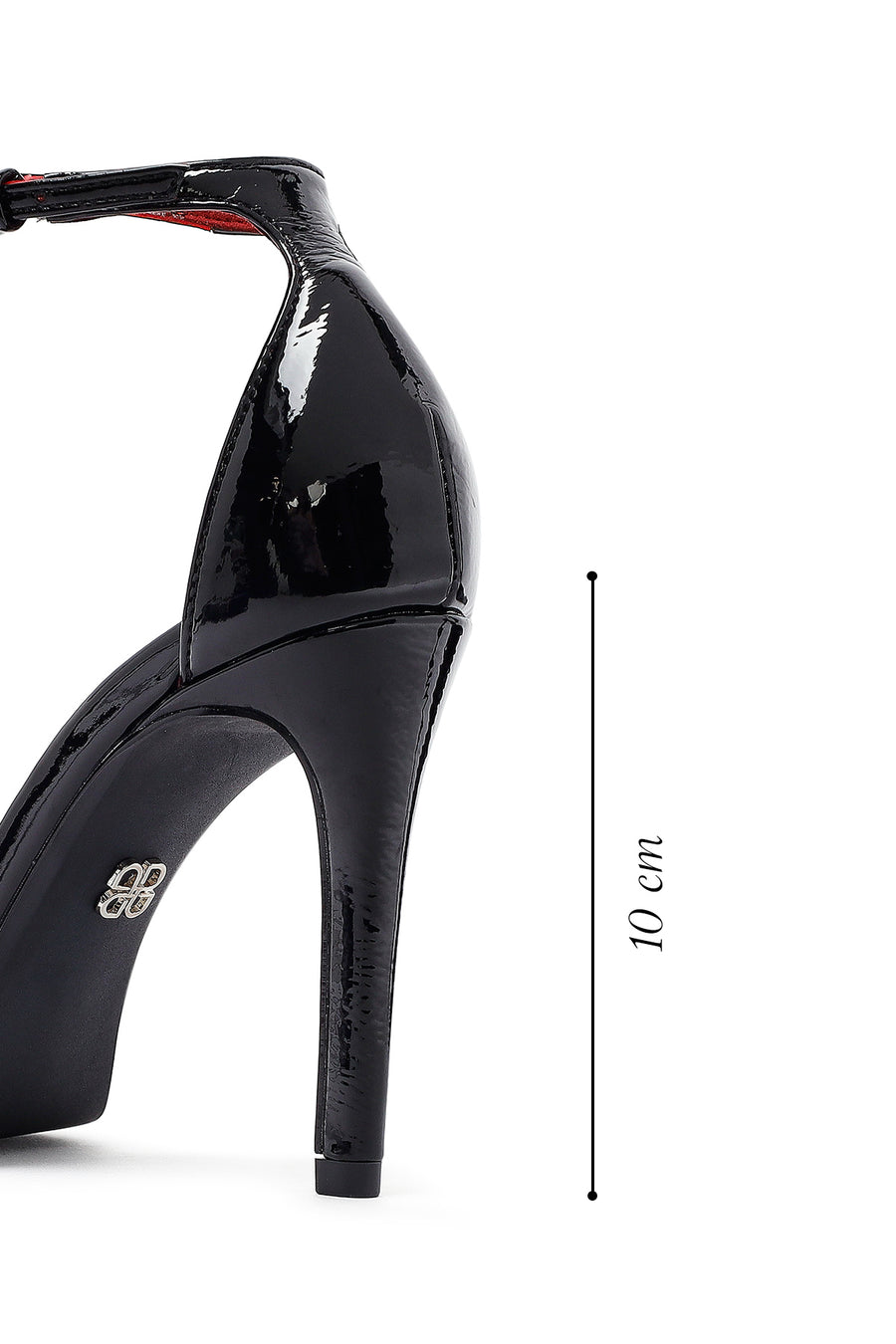 Women's Black Ankle Buckle High Thin Heel Patent Leather Stiletto