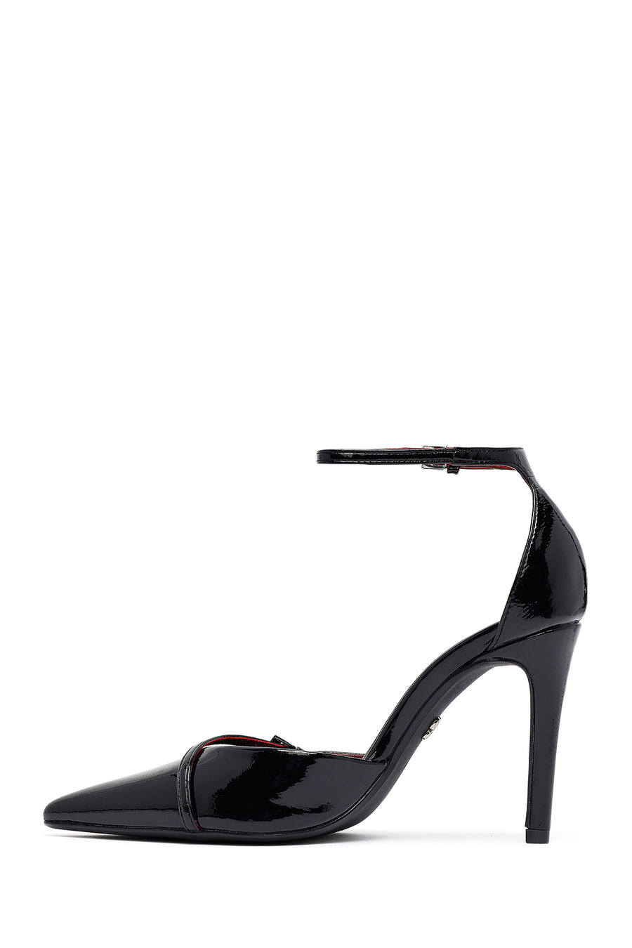 Women's Black Ankle Buckle High Thin Heel Patent Leather Stiletto