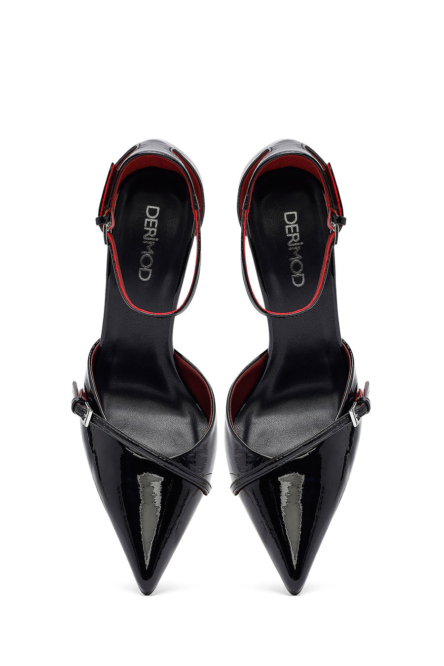 Women's Black Ankle Buckle High Thin Heel Patent Leather Stiletto