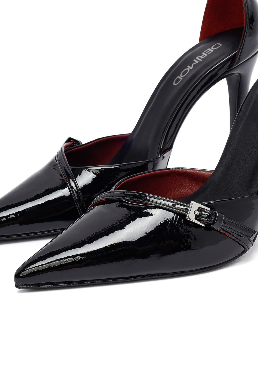 Women's Black Ankle Buckle High Thin Heel Patent Leather Stiletto