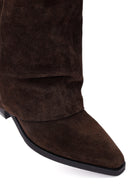 Women's Brown Thick Heeled Suede Leather Boot | Derimod