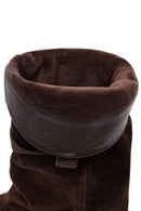 Women's Brown Thick Heeled Suede Leather Boot | Derimod