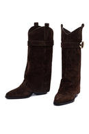 Women's Brown Thick Heeled Suede Leather Boot | Derimod