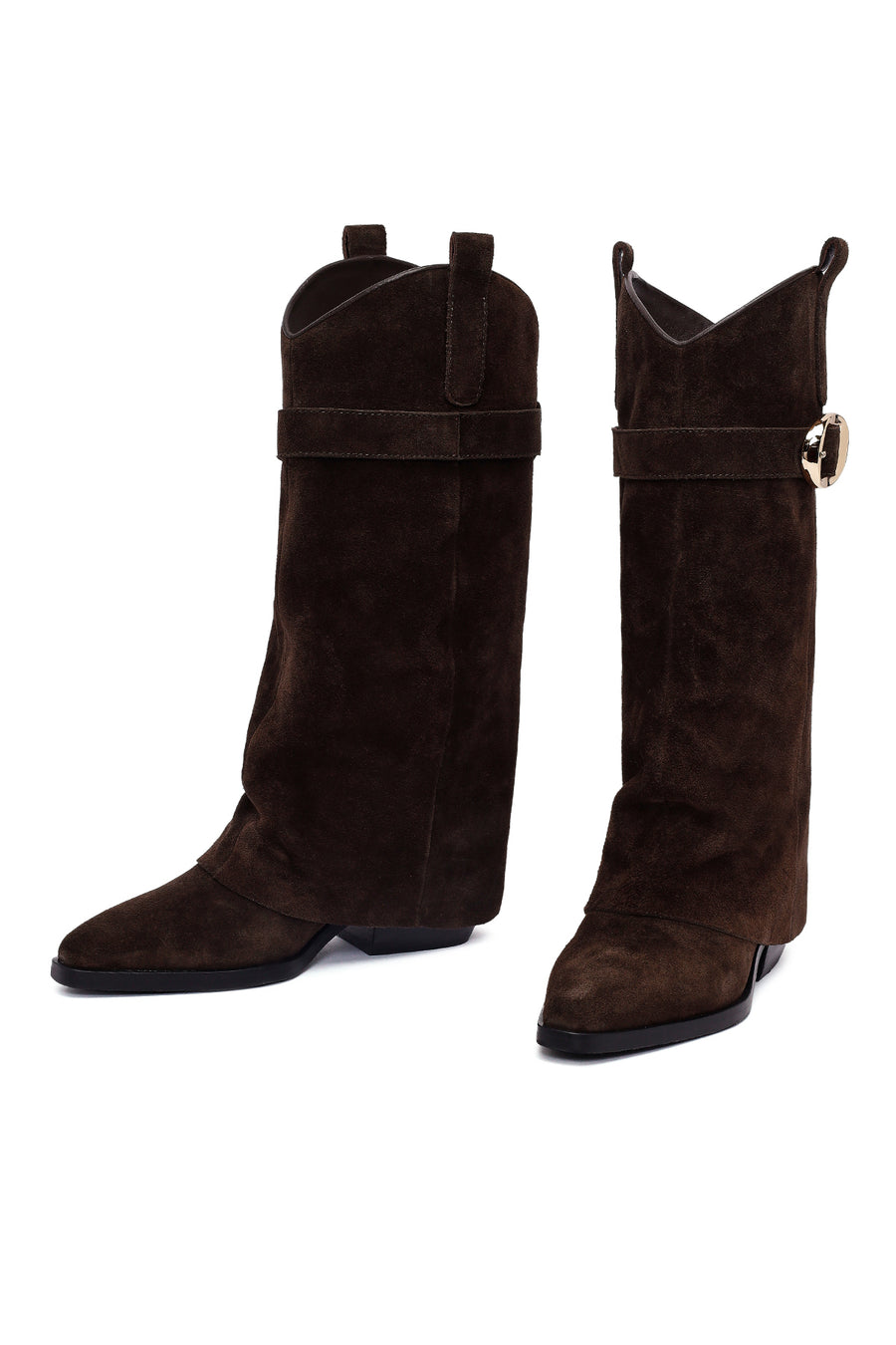 Women's Brown Thick Heeled Suede Leather Boot