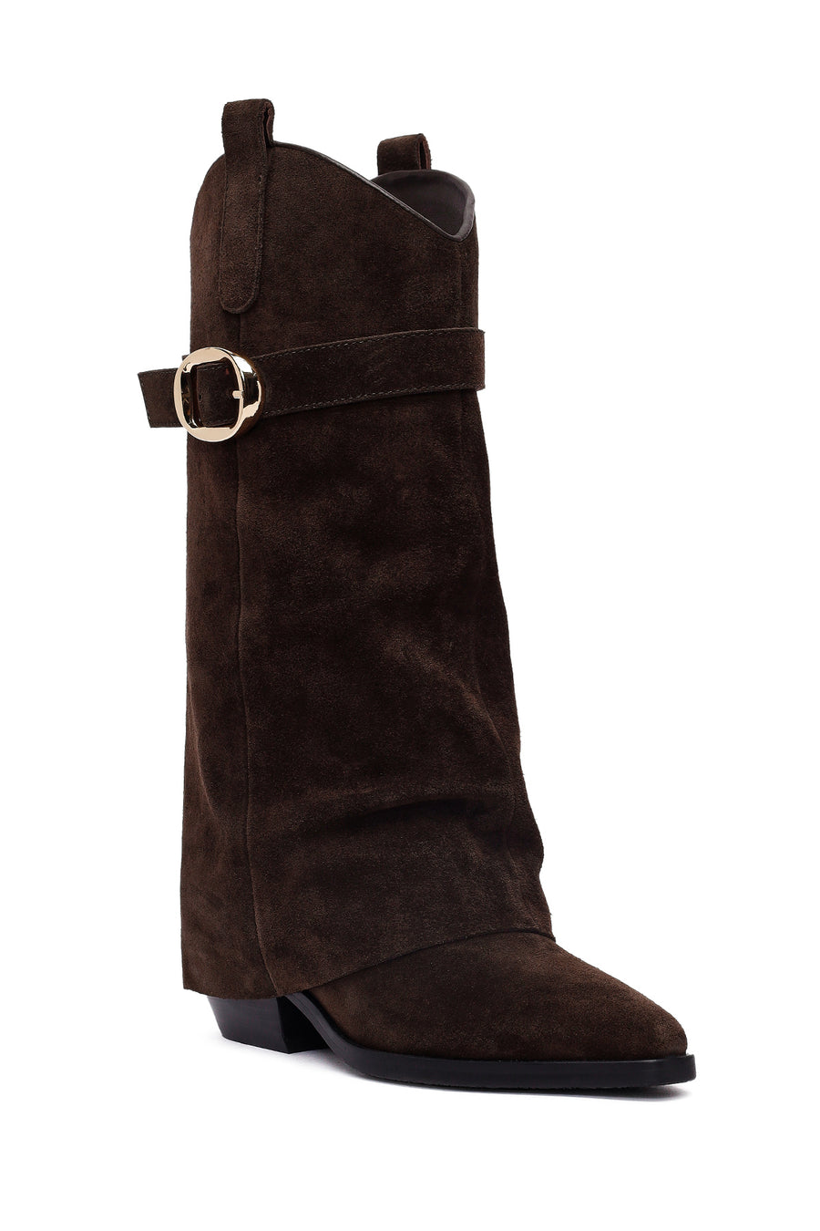 Women's Brown Thick Heeled Suede Leather Boot