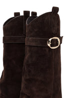 Women's Brown Thick Heeled Suede Leather Boot | Derimod