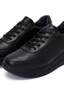 Woman Black Lace-Up Thick Sole Leather Sneakers | Derimod