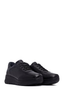 Woman Black Lace-Up Thick Sole Leather Sneakers | Derimod
