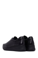 Woman Black Lace-Up Thick Sole Leather Sneakers | Derimod