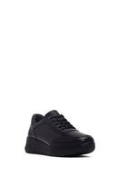 Woman Black Lace-Up Thick Sole Leather Sneakers | Derimod