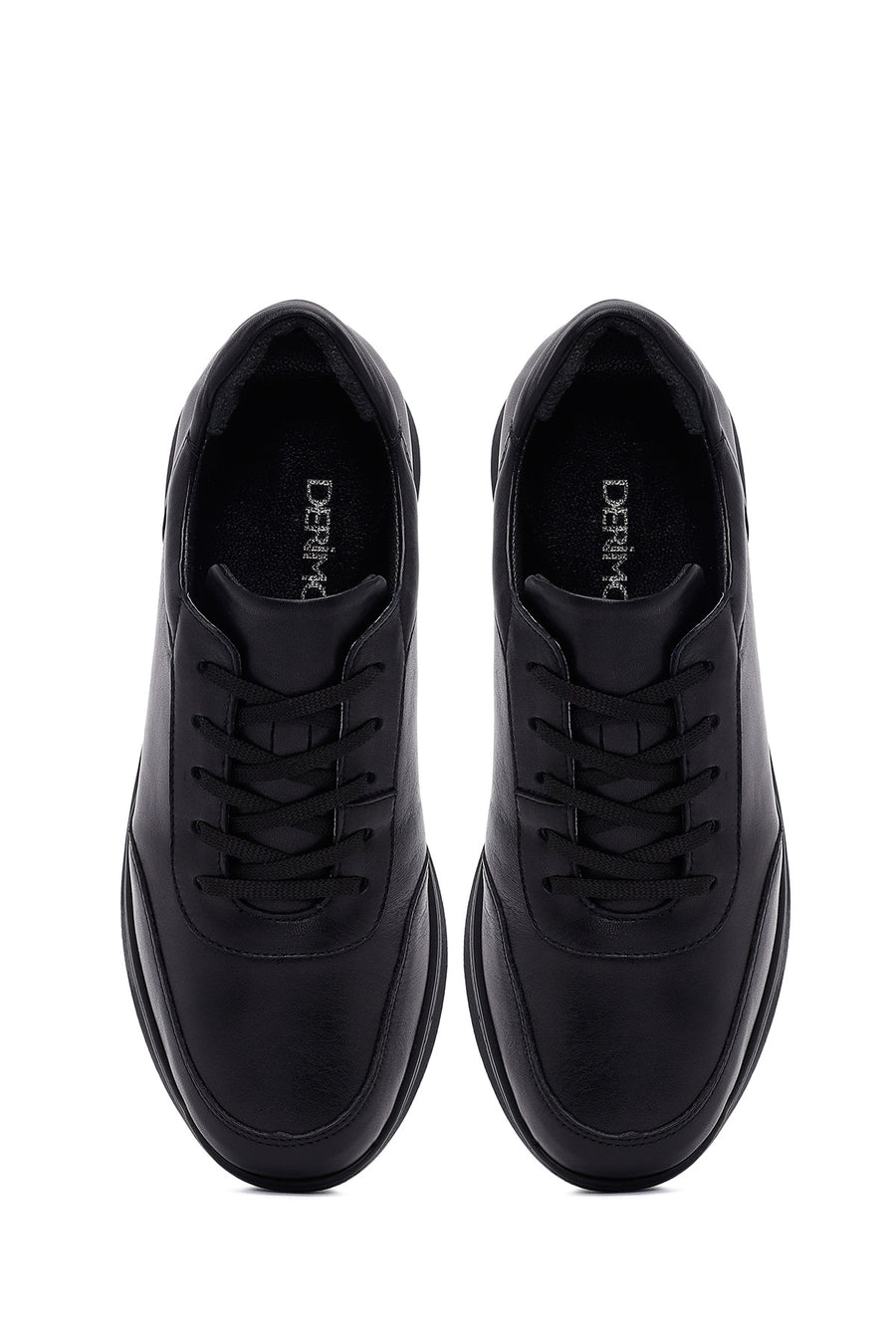 Woman Black Lace-Up Thick Sole Leather Sneakers