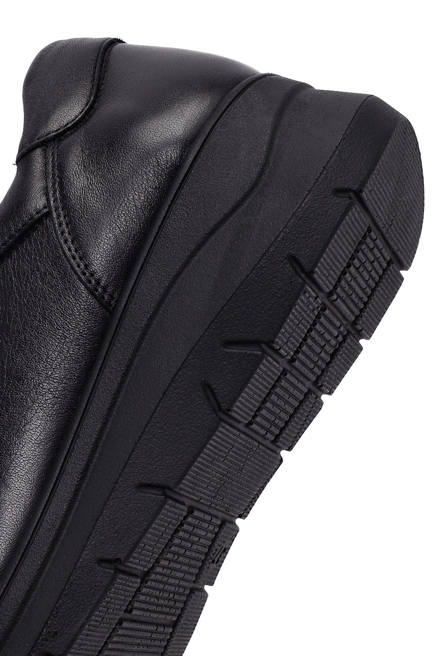 Woman Black Lace-Up Thick Sole Leather Sneakers