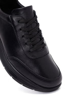 Woman Black Lace-Up Thick Sole Leather Sneakers | Derimod