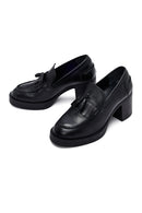 Kadın Siyah Kalın Topuklu Deri Maskülen Loafer | Derimod
