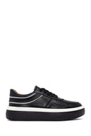 Women's Black Lace-Up Thick-Soled Leather Sneaker | Derimod