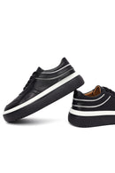 Women's Black Lace-Up Thick-Soled Leather Sneaker | Derimod