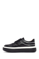 Women's Black Lace-Up Thick-Soled Leather Sneaker | Derimod