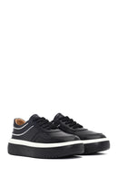 Women's Black Lace-Up Thick-Soled Leather Sneaker | Derimod