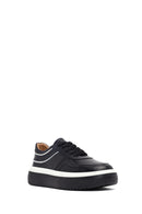 Women's Black Lace-Up Thick-Soled Leather Sneaker | Derimod