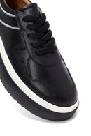 Women's Black Lace-Up Thick-Soled Leather Sneaker | Derimod