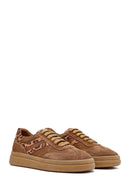 Women's Tan Lace-Up Suede Leather Sneaker | Derimod