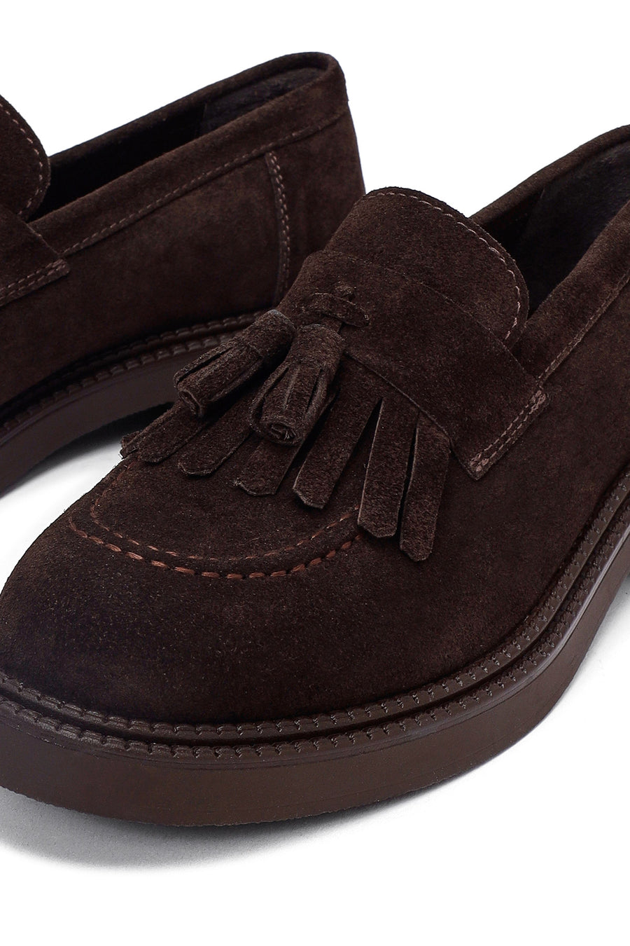 Woman Brown Tassel Suede Leather Loafer