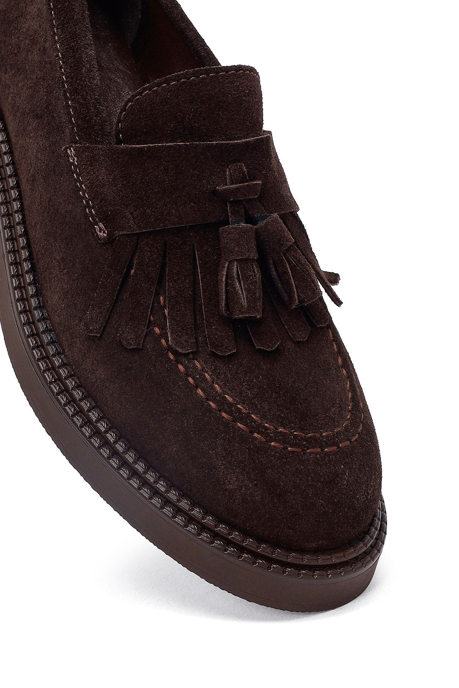 Woman Brown Tassel Suede Leather Loafer