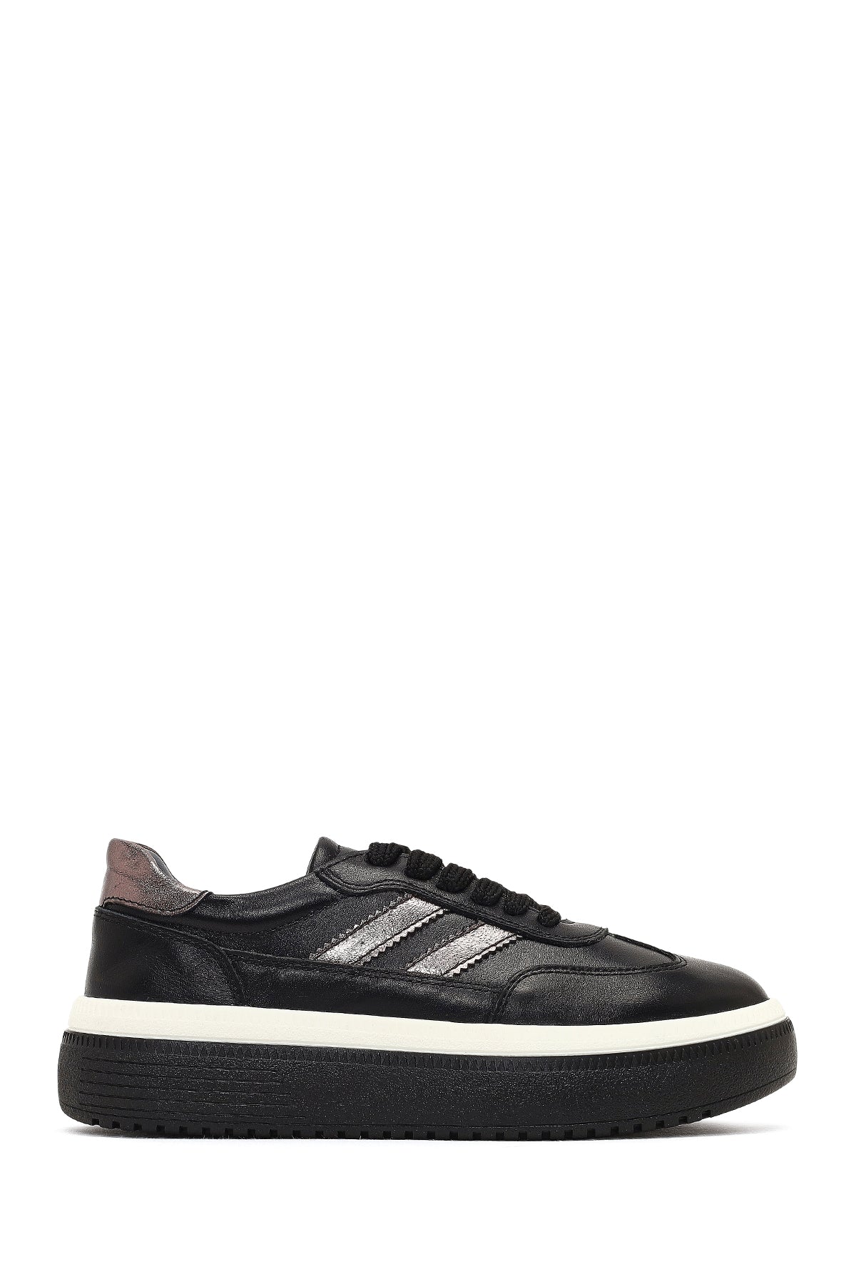 Women's Black Lace-Up Thick-Soled Leather Sneaker 25AFD512614 | Derimod