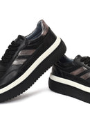 Women's Black Lace-Up Thick-Soled Leather Sneaker | Derimod