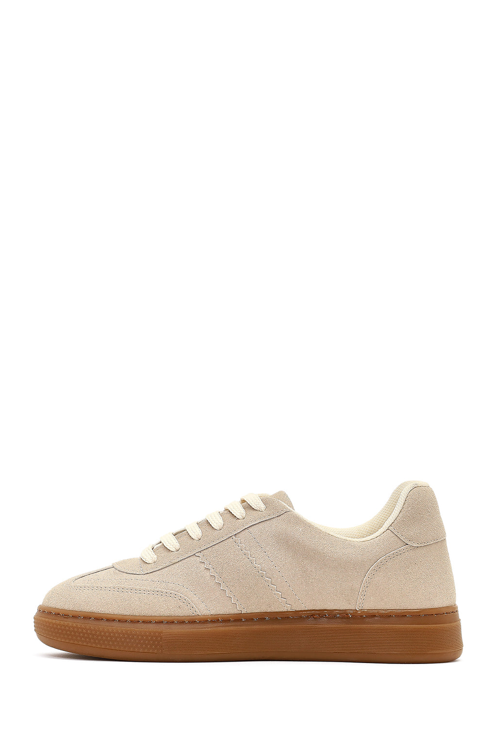 Kadın Bej Bağcıklı Kalın Tabanlı Süet Sneaker