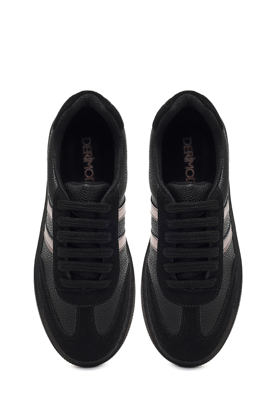 Women's Black Lace-Up Thick-Soled Sneaker