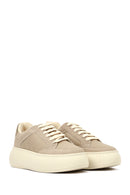 Women's Taupe Lace-Up Thick-Soled Sneaker | Derimod