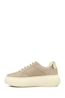 Women's Taupe Lace-Up Thick-Soled Sneaker | Derimod