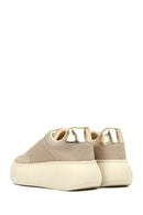 Women's Taupe Lace-Up Thick-Soled Sneaker | Derimod