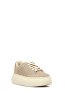Women's Taupe Lace-Up Thick-Soled Sneaker | Derimod