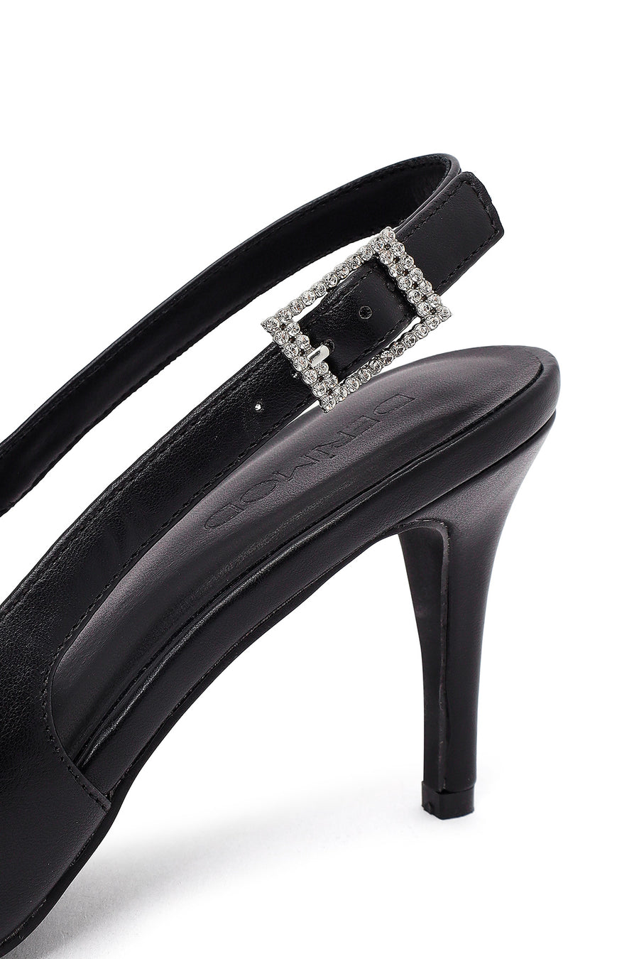 Women's Black Open Back Thin Heeled Shoes