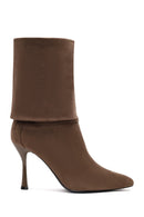 Women's Taupe Suede Thin Heeled Boots | Derimod